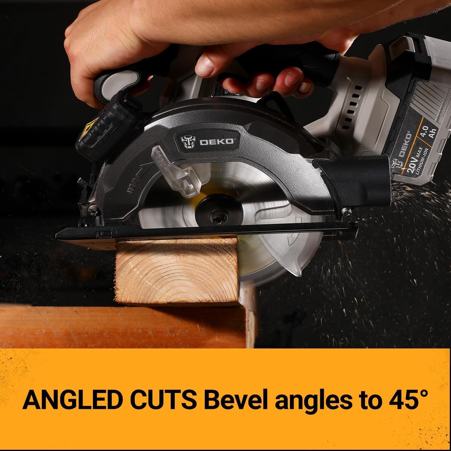 DEKOPRO 20V Cordless Circular Saw, 6-1/2-Inch Blade, 4500 RPM Circular Saw Cordless with 2 Battery and Charger（ 4.0Ah ）