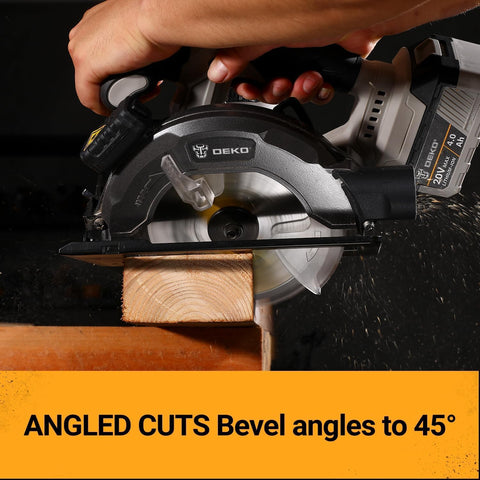 DEKOPRO 20V Cordless Circular Saw, 6-1/2-Inch Blade, 4500 RPM Circular Saw Cordless with 2 Battery and Charger（ 4.0Ah ）