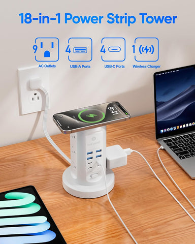 Power Strip Tower, kakyanill Charging Station 9 AC Outlets 8 USB Ports