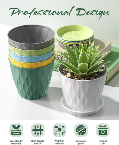 6 Pack Plant Pots with Drainage Holes, 4 Inch Plastic Indoor Flower Pots, Succulent Pots for Orchids, Violets, Succulents, Herbs and Other Small Plant, White