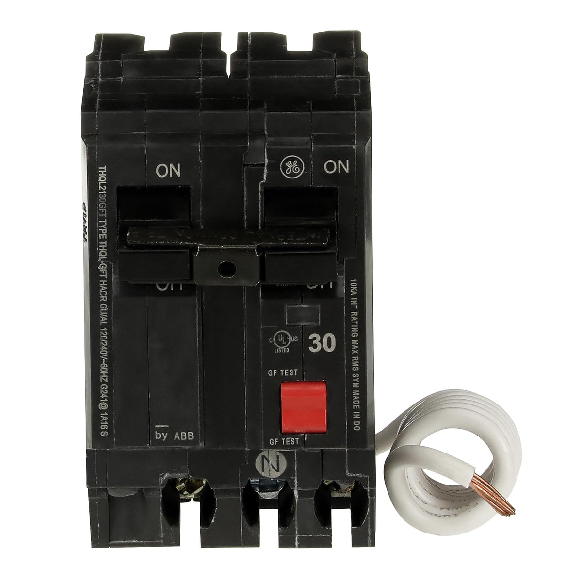 ABB Q-Line® THQL2130GFT 30A Double Pole Circuit Breaker • 30 Amp Double Pole Ground Fault Breaker with Self-Test • 120/240 VAC 2-Pole GFCI Breaker • Ground Fault Circuit Interrupter