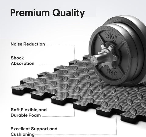 16 Pack 64 sqft Home Gym Mat, Puzzle Exercise Mat, EVA Interlocking Foam Floor Tiles for Home Workout Equipment and Kids' Play Areas - Black, 24 in x 24 in x ½ in - 16 Tiles (Black, 16 Pack, 64 SQ FT)