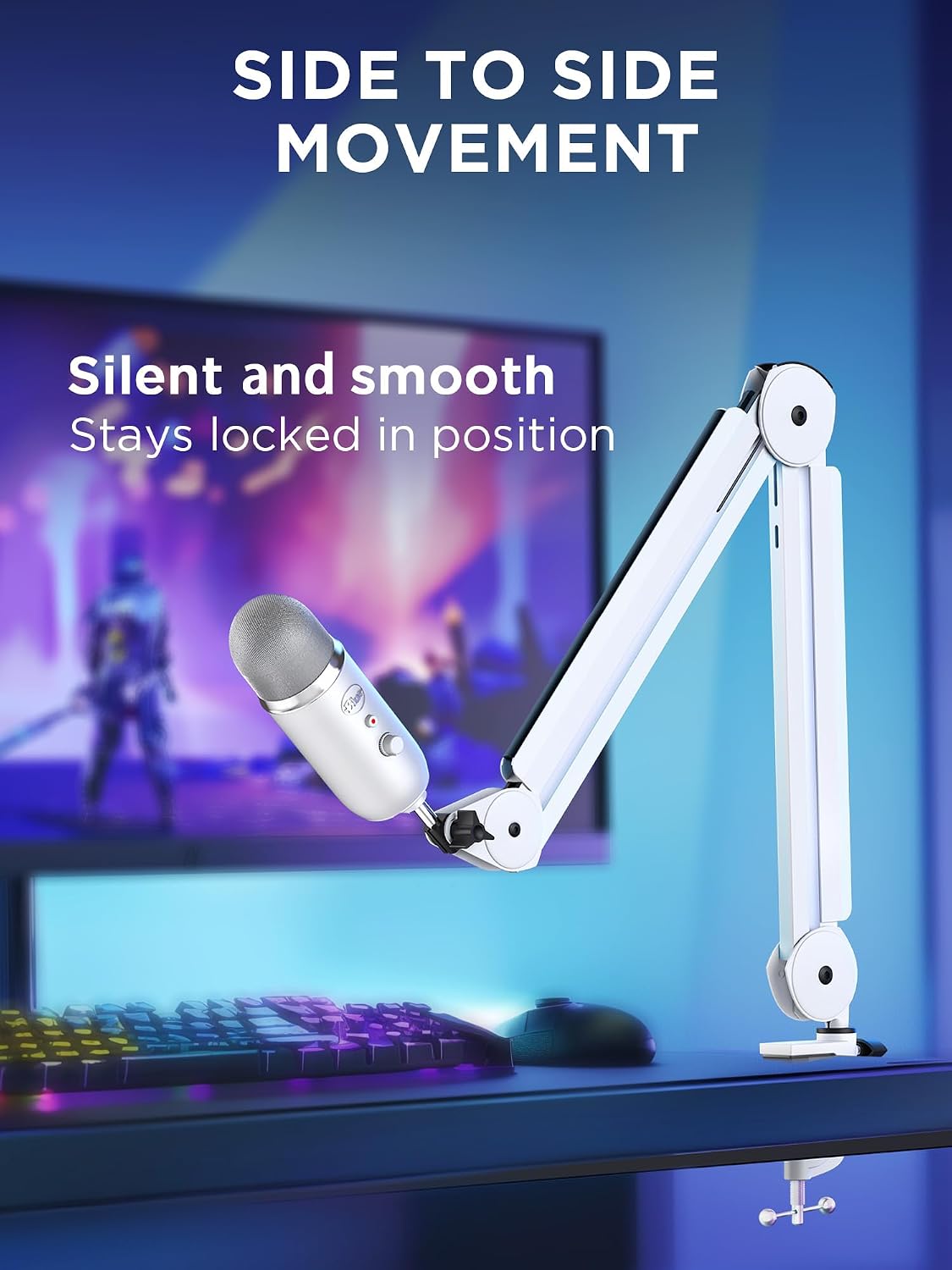 InnoGear Mic Arm Microphone Boom Arm Cable Management for Blue Yeti, White