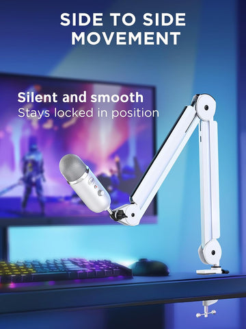 InnoGear Mic Arm Microphone Boom Arm Cable Management for Blue Yeti, White