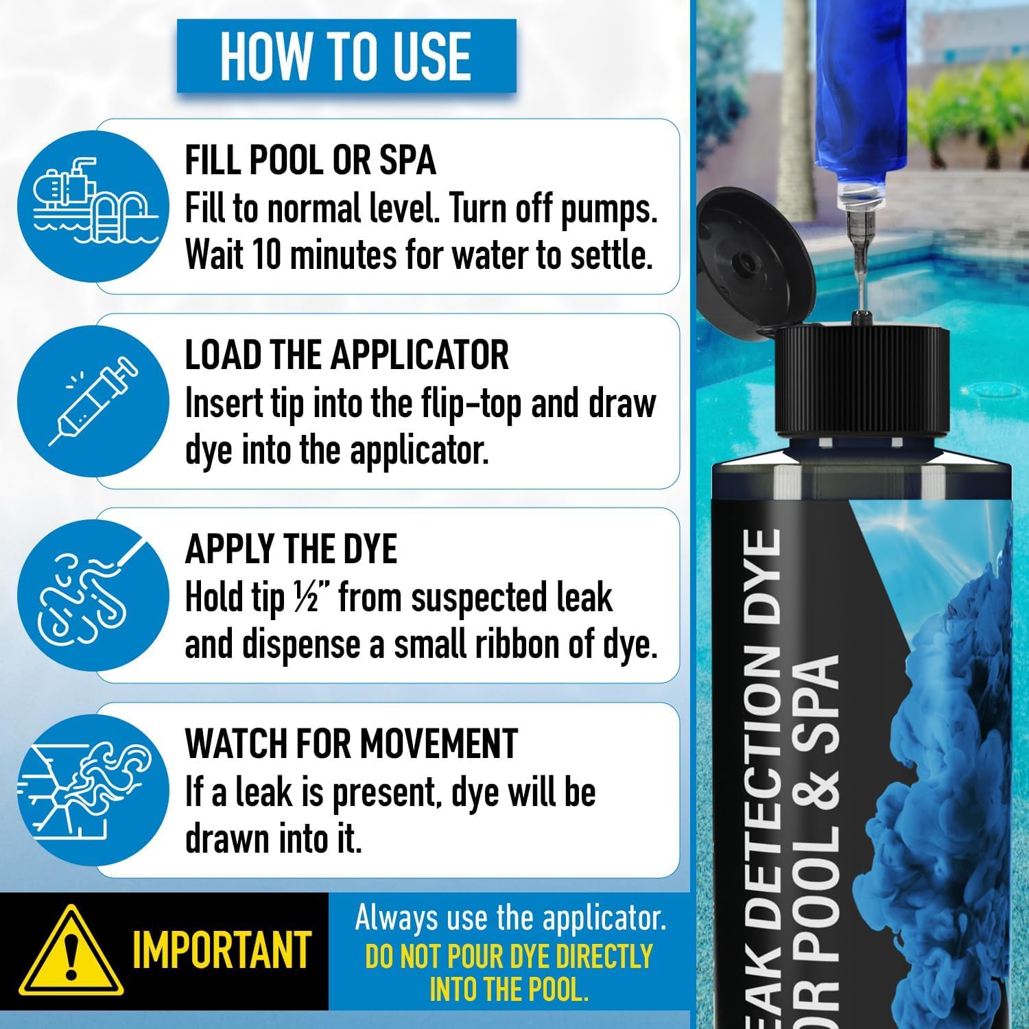 Pool Leak Detection Dye Kit for Inground Above Ground Pools Spa & Hot Tub