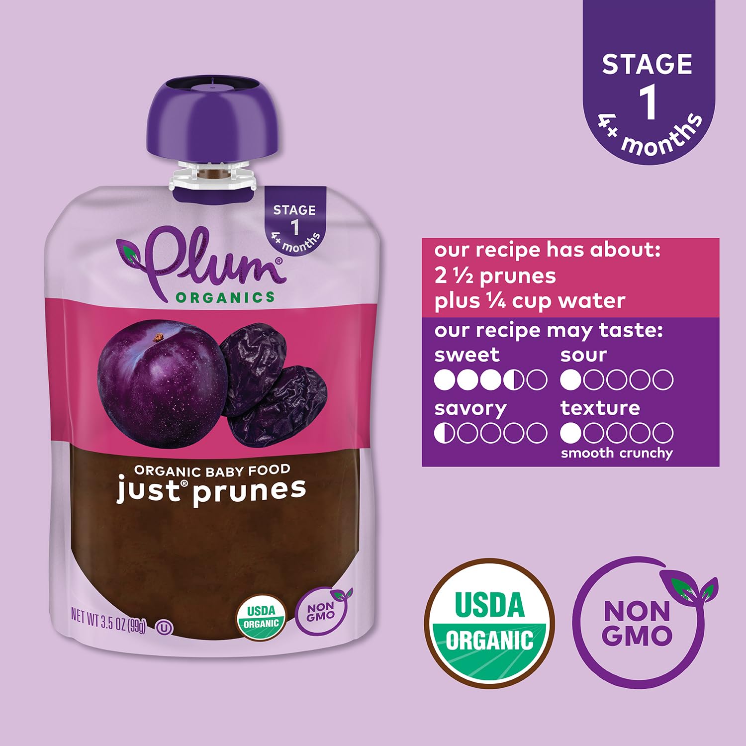 Plum Organics Stage 1 Baby Food, Just Prunes, Multi, 3.5 Ounce per Pouch (Pack of 12)