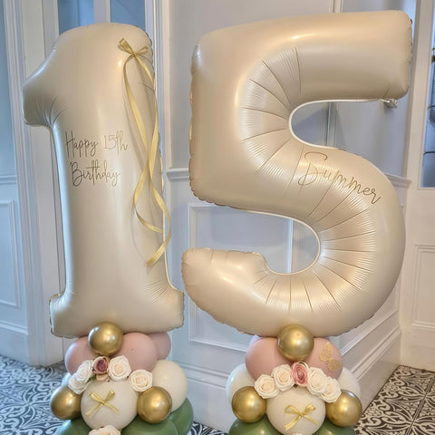 Cream Number 4 Balloons,40 Inch 4 Balloons Giant Helium Foil Mylar Beige 4 Balloon Number for Birthday Party Anniversary Decorations