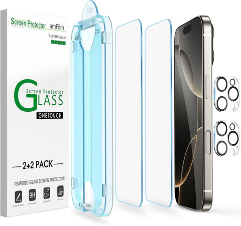 amFilm OneTouch for iPhone 16 Pro Screen Protector 6.3'' Tempered Glass