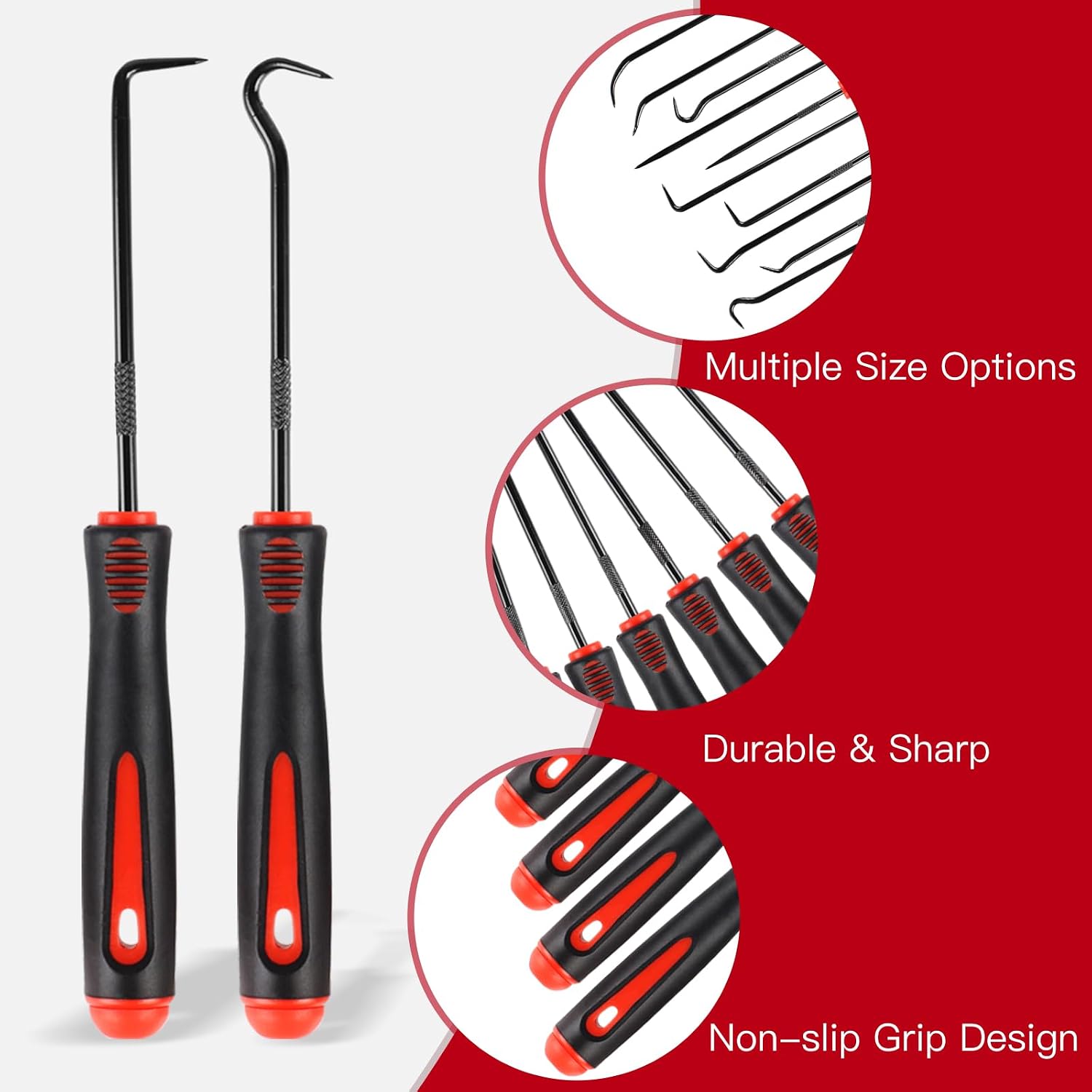 Rindion 10PCS Pick Set Mechanic, Hook and Pick Tool Set with Non-Slip Grip, Long & Mini Automotive Pick Set for O-Ring, Seal & Gasket Removal, Car Repair, Mechanical and DIY Use(Red)