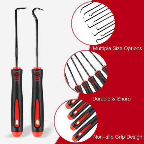 Rindion 10PCS Pick Set Mechanic, Hook and Pick Tool Set with Non-Slip Grip, Long & Mini Automotive Pick Set for O-Ring, Seal & Gasket Removal, Car Repair, Mechanical and DIY Use(Red)