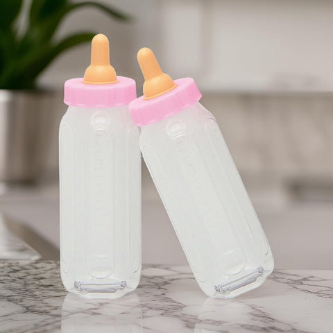 Adorable Pink Fillable Baby Bottle Favors - 5", Set of 2 - Premium Plastic Keepsake Gifts - Perfect For Showers, Gender Reveals & Baby Celebrations