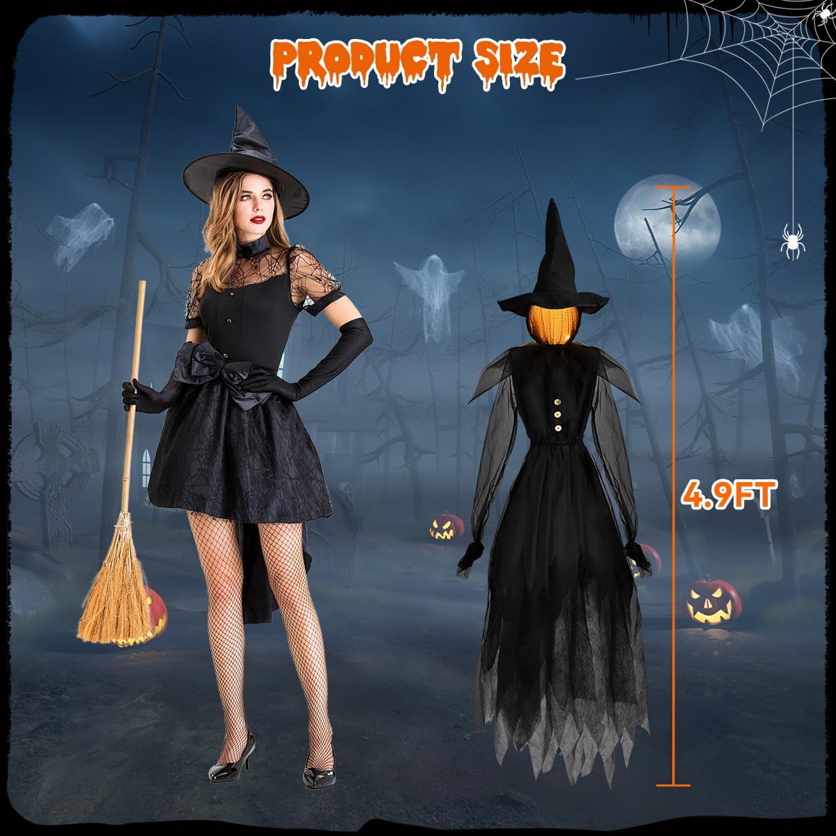 Halloween Decorations Outdoor 4.9 FT Glowing Head Witches Set of 3