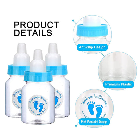 72 Pieces of Mini Baby Shower Milk Bottles Favors for Baby Shower White Plastic Mini Bottles Party Favors Boy Party Games Decorations (Blue)