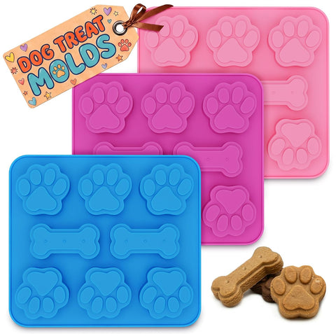 3 Pcs Dog Treat Molds Silicone, Bone & Paw Shapes, Non-Stick