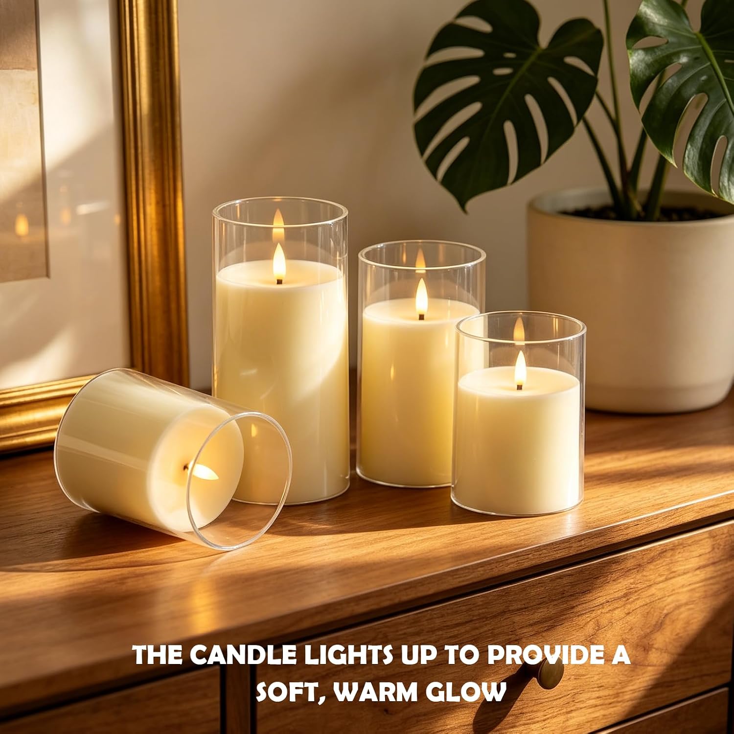 kakoya Flickering Flameless Candles Battery Operated with Remote and 2/4/6/8 H Timer Acrylic Led Pillar Candles Pack of 9 (D 3" xH 4" 5" 6") with Realistic 3D Wick Candles for Home Decor(Ivory)
