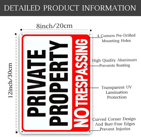 4 Pack large No Trespassing Signs Private Property, 12x8 In Aluminum Sign