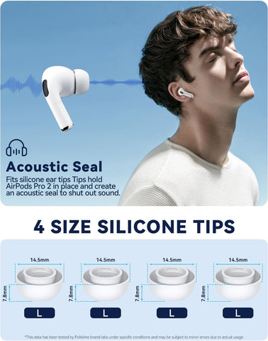 4 Pairs Replacement Ear Tips for AirPods Pro 2nd/1st (L-White)