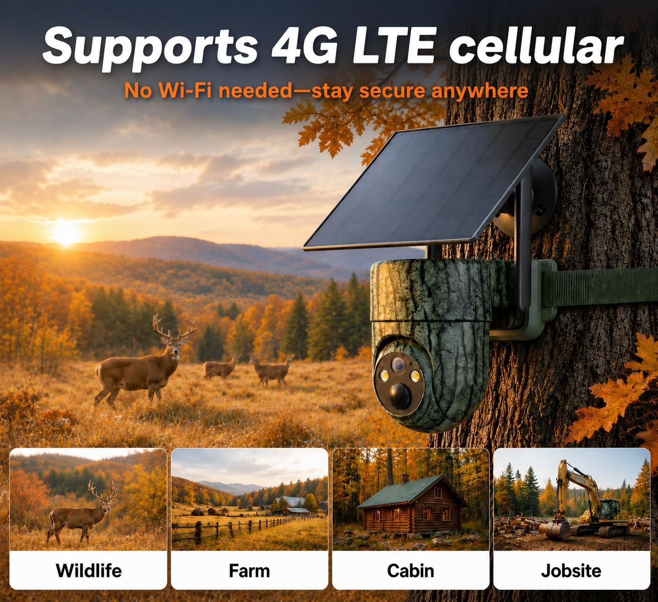 SEHMUA 4G LTE Cellular Trail Camera, 360° View 2K Live Feed Solar Game Cam