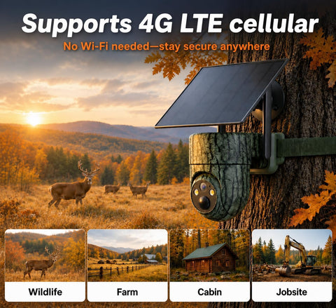 SEHMUA 4G LTE Cellular Trail Camera, 360° View 2K Live Feed Solar Game Cam