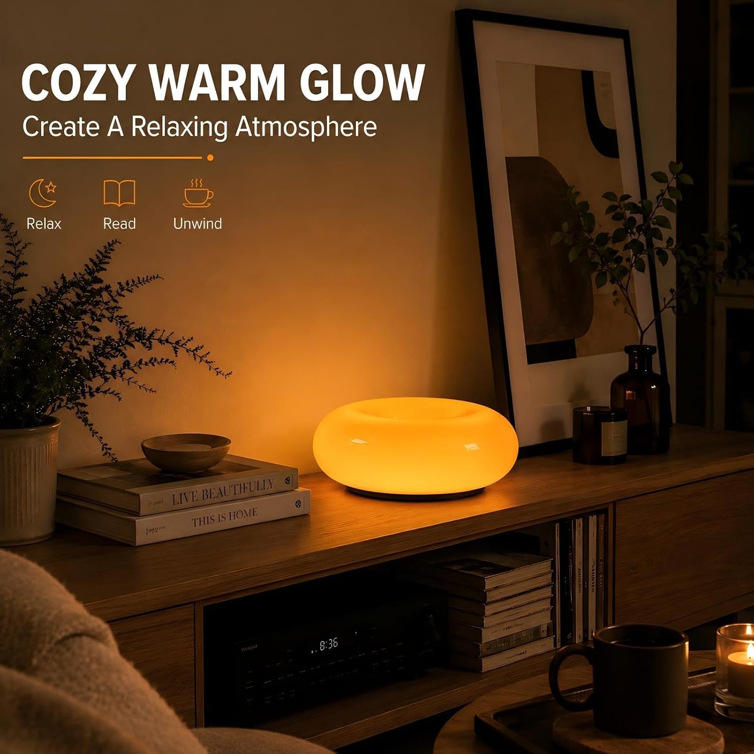 Bofea-Modern Orange Donut Lamp,Plug-in Bedside Lamp Or Plug-in Wall Sconces,Mid Century Modern Decor Wall Mount Lamps,Creative Orange Light for Living Room,Reading Room,Hallway Ambient Lighting