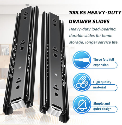 Drawer Slides 1 Pair Full Extension 12 14 16 18 20 22 24 inch Side Mount Pull Out Kitchen Cabinet Rails Bracket Replacement Ball Bearing (Basic-1 Pair, 12 Inch)