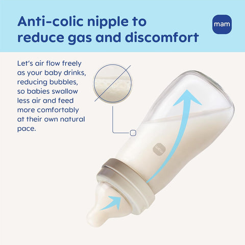 MAM 6oz Pure Glass Feel Good Anti-Colic 0+ Months Baby Bottle, 3 Pack, Boy