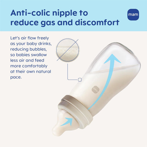 MAM 9oz Pure Glass Feel Good Anti-Colic 2+ Months Baby Bottle, 3 Pack, Boy