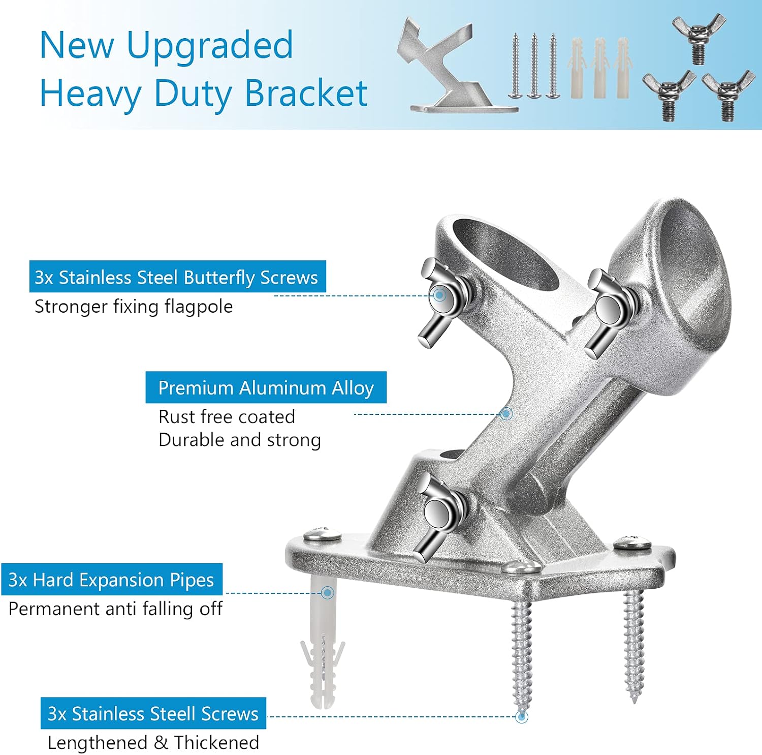 Flag Pole Holder for Outside House, Heavy Duty Flag Pole Mounting Bracket, Aluminum Metal Flagpole Mount with Stainless Hardware for Outdoor, Strong and Rust Proof, 1" Inner Diameter (Silver-1Pack)