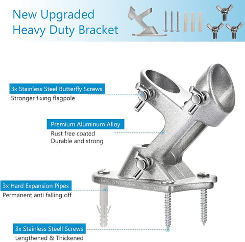 Flag Pole Holder for Outside House, Heavy Duty Flag Pole Mounting Bracket, Aluminum Metal Flagpole Mount with Stainless Hardware for Outdoor, Strong and Rust Proof, 1" Inner Diameter (Silver-1Pack)