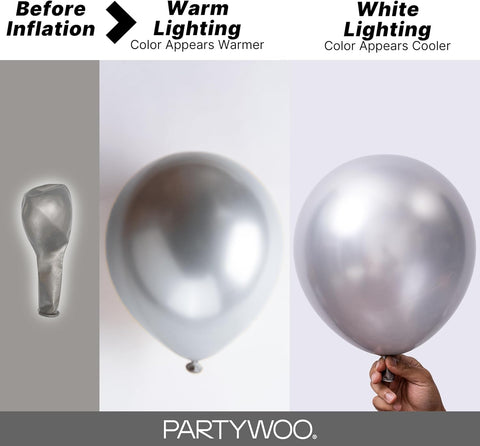 PartyWoo Metallic Silver Balloons, 127 pcs Silver Balloons Different Sizes Pack of 36 18 12 10 5 Inch Silver Balloons Arch Kit Balloon Garlandfor Birthday, Graduation, Party Decorations, Silver-G102
