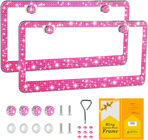 FIISFIIS Bling License Plate Frame for Women,2 Pack Premium Rhinestone Car License Plate Holder,Handmade Glitter Crystal Diamond Lincense Plate Cover for Girl,Bedazzled Sparkly Caps-4Hole Black