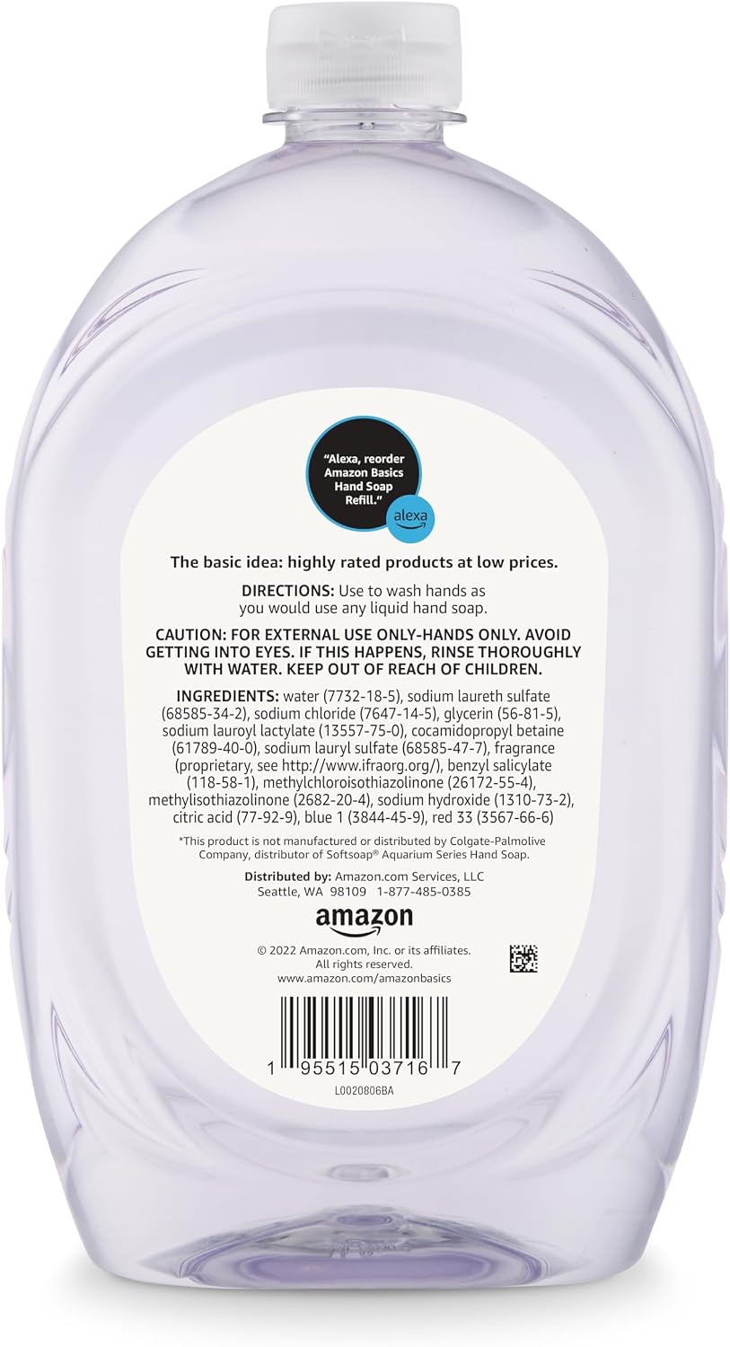 Amazon Basics Gentle & Mild Clear Liquid Hand Soap Refill, Triclosan-Free, Dermatologist-Tested, 50 Fl Oz, 2-Pack (Previously Solimo)
