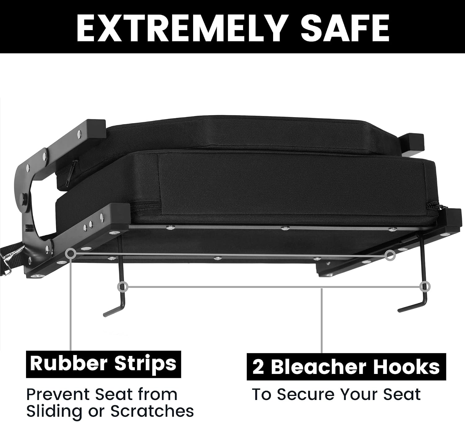 Jauntis Stadium Seats for Bleachers, Bleacher Seats with Ultra Padded Comfy Foam Backs and Cushion, Wide Portable Stadium Chairs with Back Support and Shoulder Strap, 2 Pack, Black