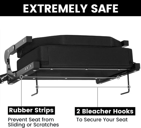 Jauntis Stadium Seats for Bleachers, Bleacher Seats with Ultra Padded Comfy Foam Backs and Cushion, Wide Portable Stadium Chairs with Back Support and Shoulder Strap, 2 Pack, Black