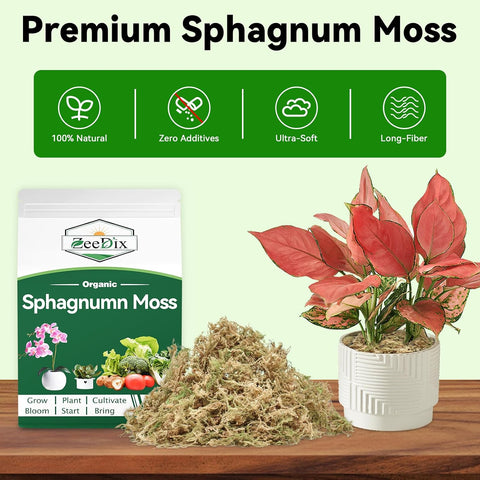 ZeeDix 6QT Natural Sphagnum Moss for Plants, Orchid Moss Potting Mix for Repotting, High Water Retention, Help with Maintain Humidity, Plant Moss for Gardening, Hanging Baskets, Reptile Bedding