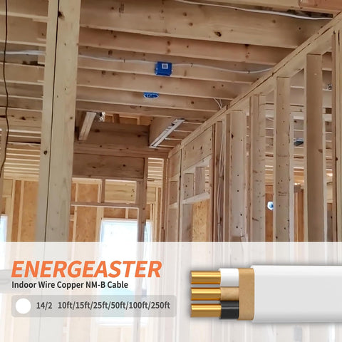 Energeaster Solid Indoor 14/2 W/G NMB Cable 50ft, Electrical Wire, White