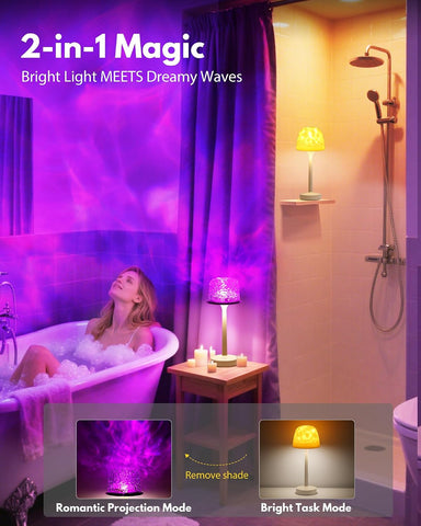 Shower Lamp - Waterproof Bathroom Lamp Ocean Wave Projector, Beige