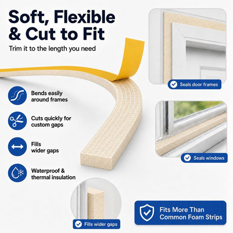 EVA Weather Stripping Foam Insulation Tape with Adhesive Foam Door Seal Weather Strip for Door Frame/Window/Gaps/Insulation/Buffer