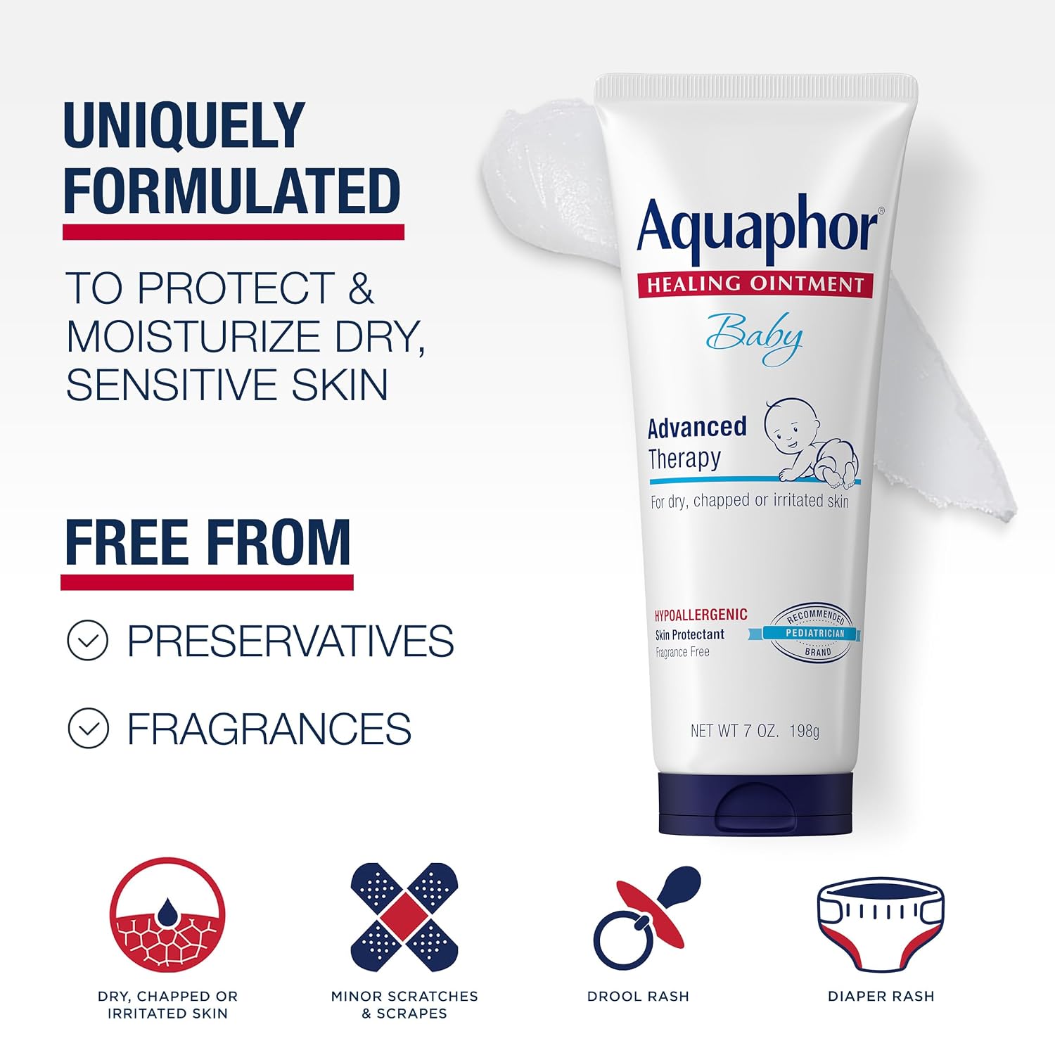 Aquaphor Baby Healing Ointment for Diaper Rash and More, 7 OZ