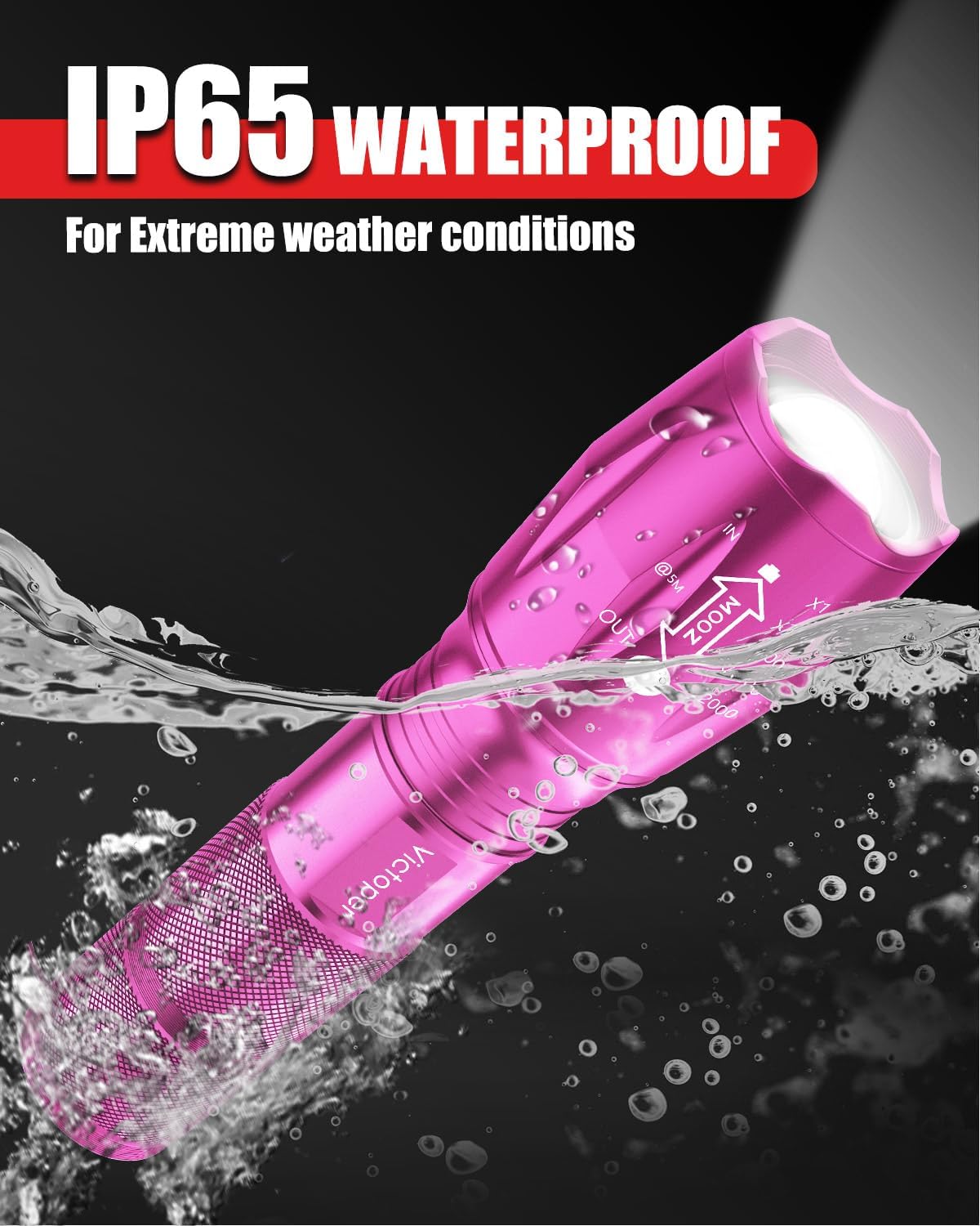 Victoper LED Flashlight 2 Pack Pink, Bright Tactical Torch High Lumens 5 Modes, Waterproof Zoomable Flash Light for Outdoor, Birthday Gifts for Men, Dorm Room Hiking Camping Essentials Gear for Guys