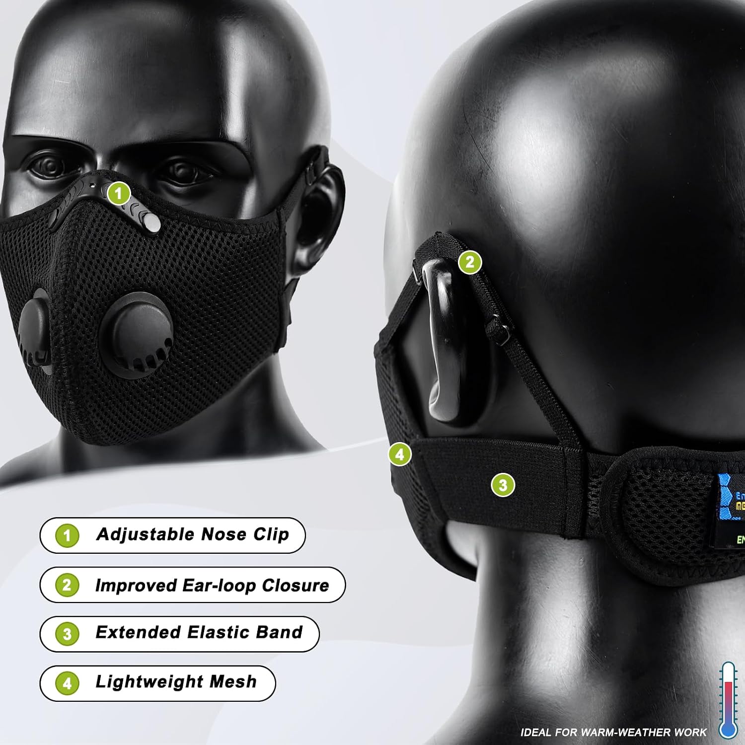 BASE CAMP M Plus Dust Mask, Breathable Reusable Face Mask with 6 Activated Carbon Filters for Woodworking Construction Mowing Grinding (Modern1)