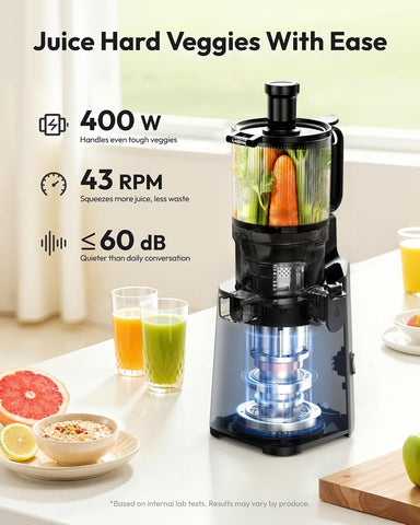 EUHOMY Juicer Machines, 5.8" Wide Feed Chute Cold Press Juicer, Black