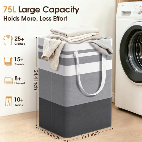 HomeHacks 2 Pack Large Laundry Baskets, Laundry Hampers Bags (Grey 75Lx2)