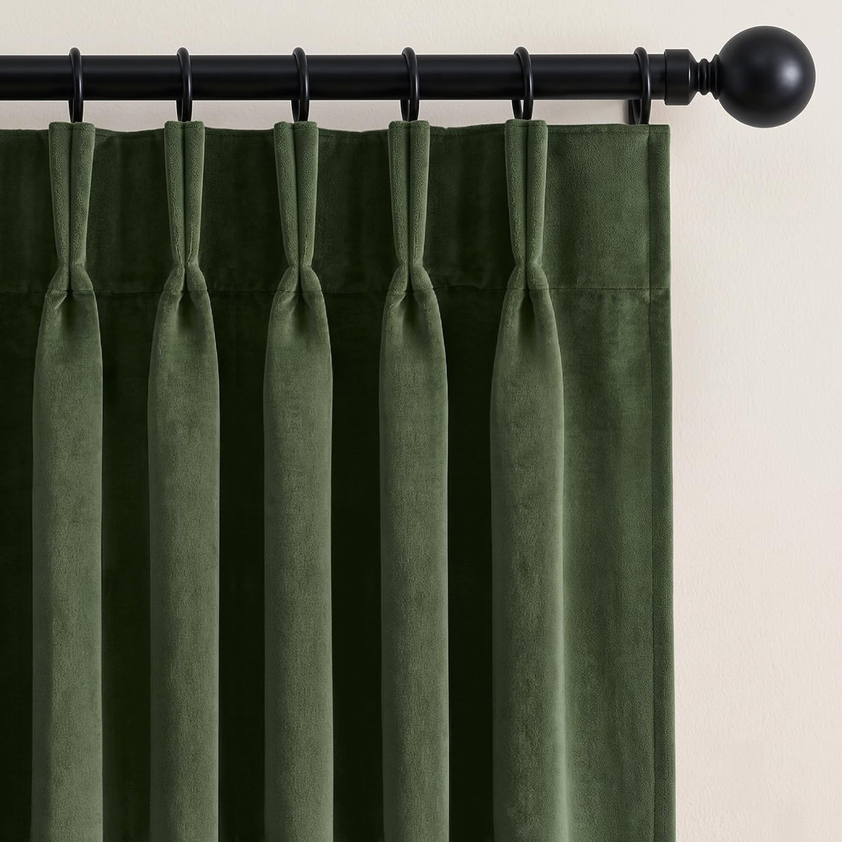 MIULEE Velvet Pinch Pleated Extra Wide Olive Green Blackout Curtains 70x84