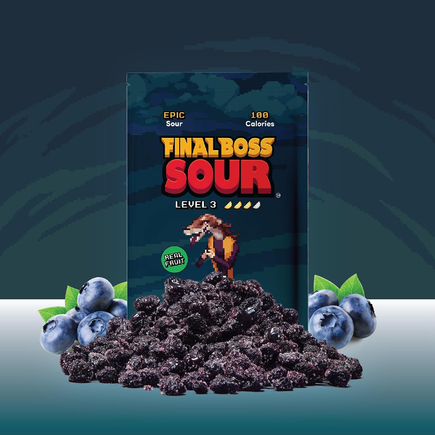 Final Boss Sour Fruit Candy, Sour Blueberries, Level 3, 10 Pack