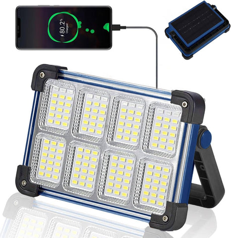 YXQUA 150W Solar Rechargeable Work Light, 180 LED 12000LM Work Light with Stepless dimming, Digital Display Flood Light with Stand,USB Output Outdoor Working Light for Emergency Mechanic