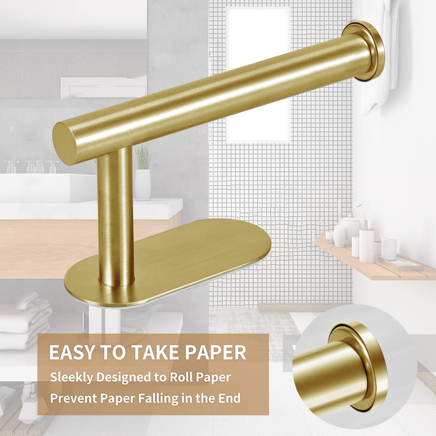 JOPOFI Self Adhesive Toilet Paper Holder - Brushed Gold（2 Pcs）