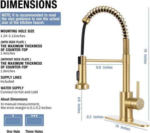 DJS Kitchen Sink Faucet with Pull Down Sprayer Single Handle Brushed Gold