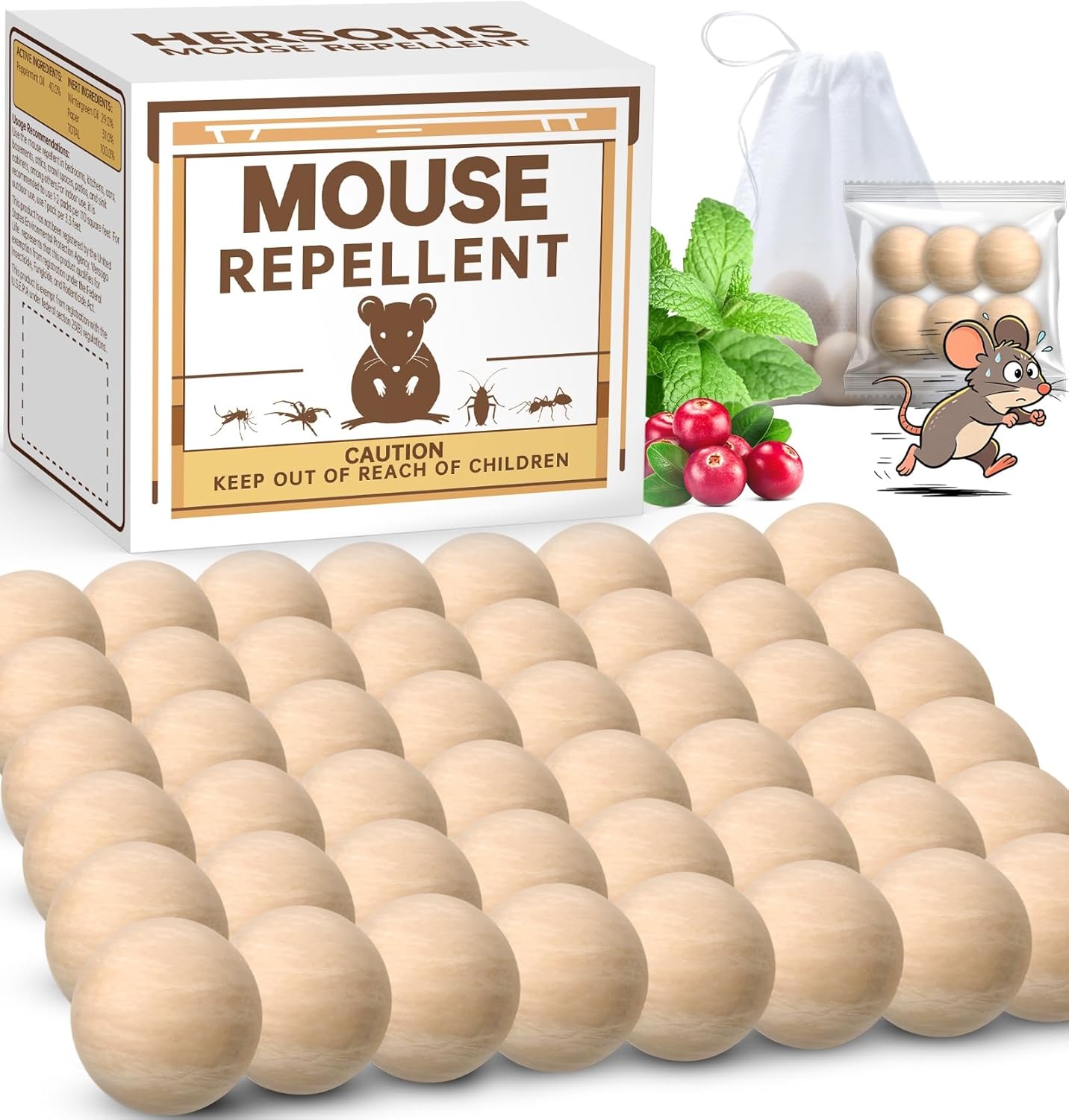 Rodent Repellent 48 Balls, Mouse Repellent Indoor & Outdoor, Mice Repellent with Peppermint Oil, Rat Repellent for House, Garage, RV, Rodent Deterrent for Attic, Basement & Car