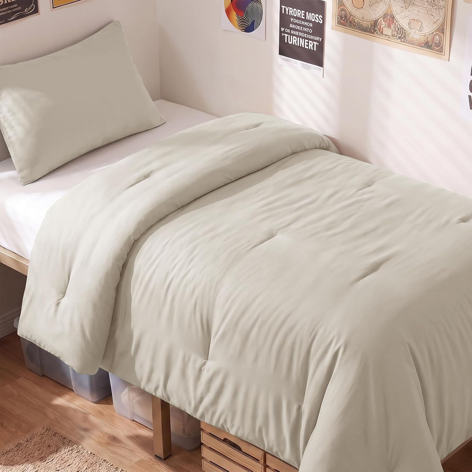 CozyLux Twin Comforter Set, 2 Pieces Down Alternative Bedding, Beige